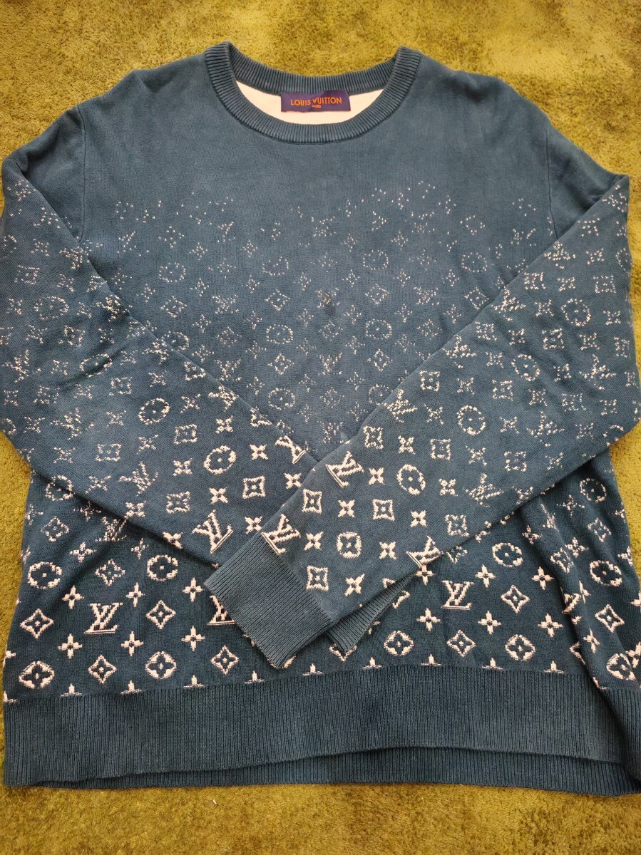 ルイヴィトン モノグラム LOUIS VUITTON ニット セーター　ブルーグリーン　メンズLサイズ_画像1