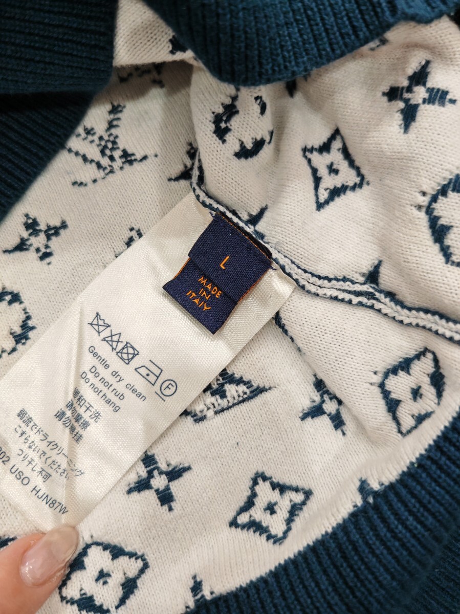 ルイヴィトン モノグラム LOUIS VUITTON ニット セーター　ブルーグリーン　メンズLサイズ_画像2