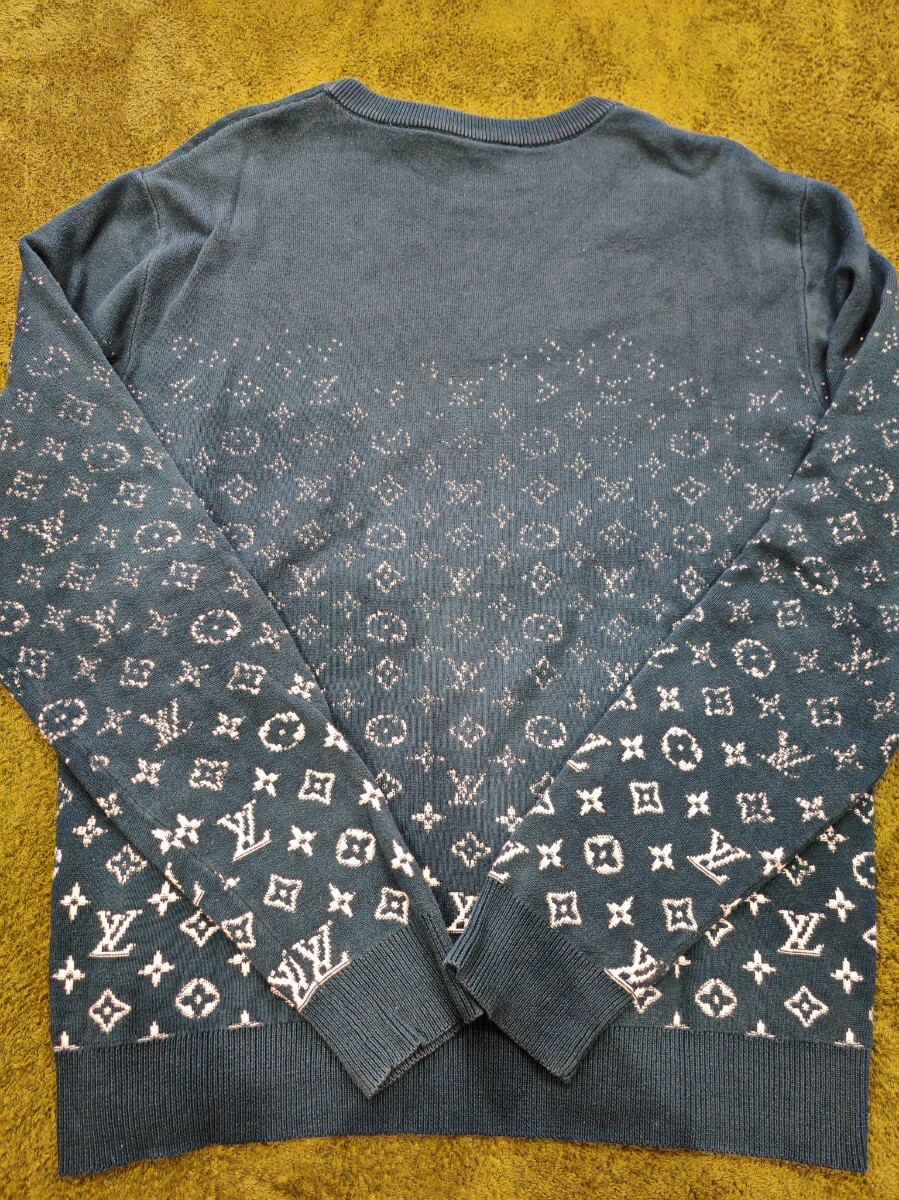 ルイヴィトン モノグラム LOUIS VUITTON ニット セーター　ブルーグリーン　メンズLサイズ_画像4