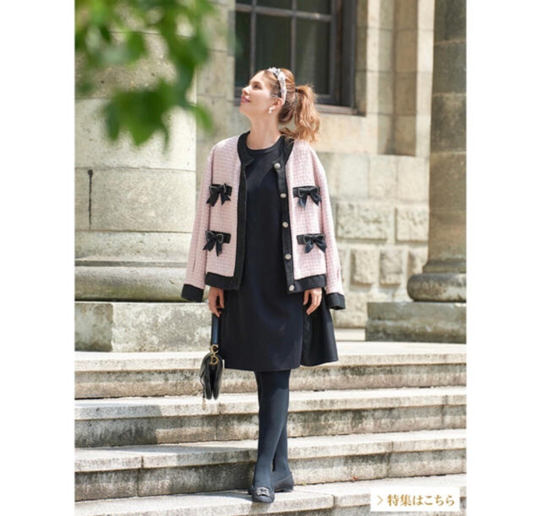 大きいサイズ sister jane ツイードノーカラージャケット ピンク_画像2