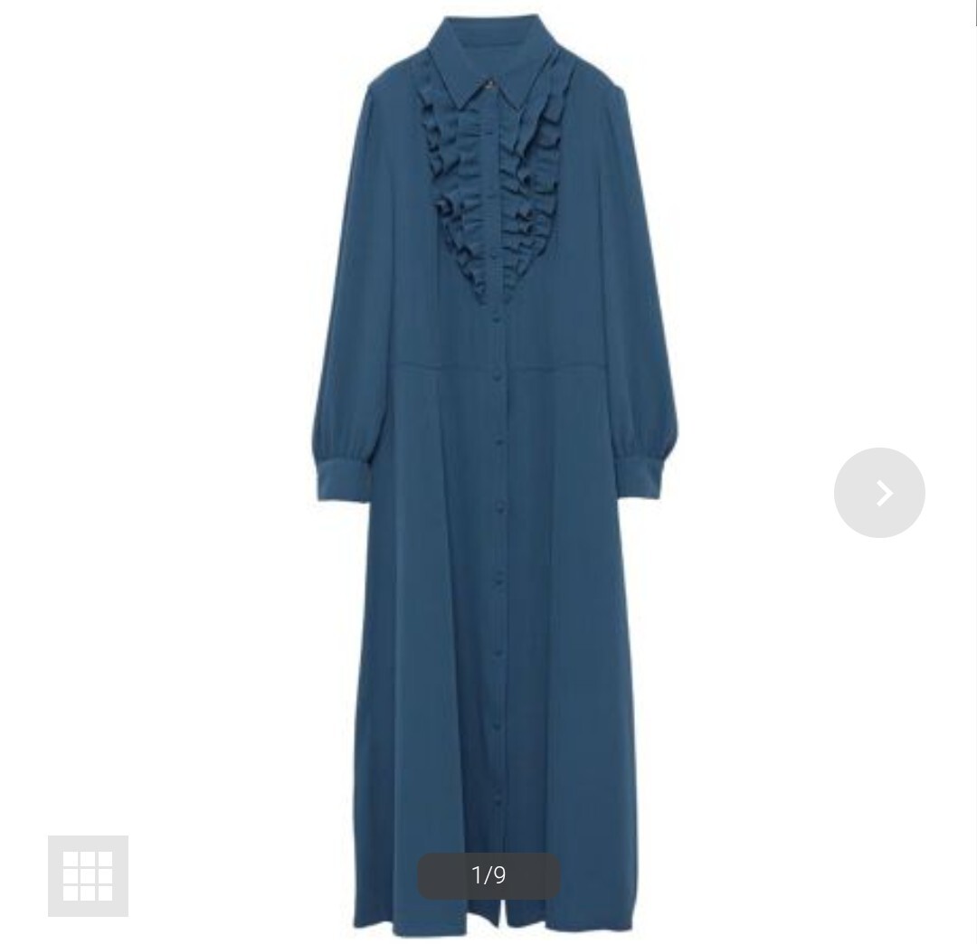 【新品】LOULOU WILLOUGHBY サテンフリルシャツワンピース ブルー_画像10