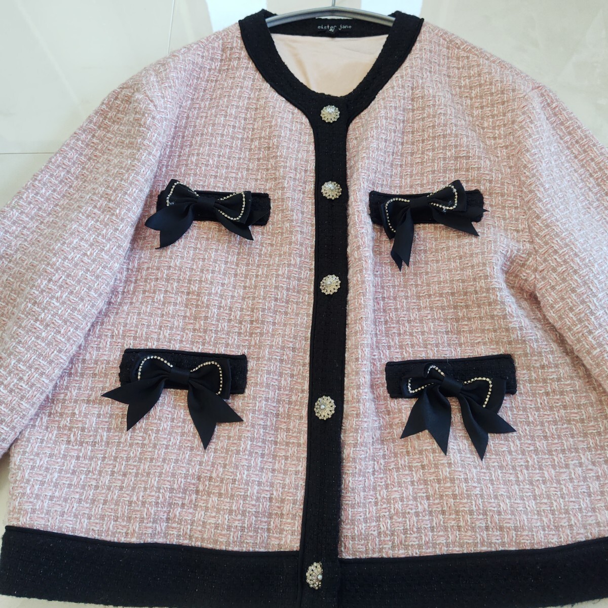 大きいサイズ sister jane ツイードノーカラージャケット ピンク_画像3