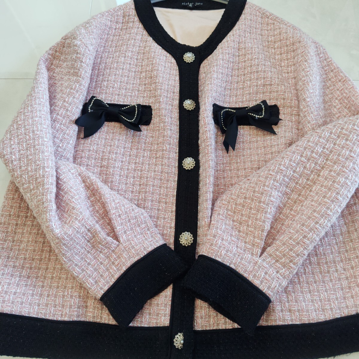 大きいサイズ sister jane ツイードノーカラージャケット ピンク_画像6