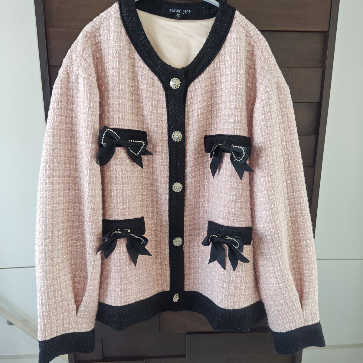 大きいサイズ sister jane ツイードノーカラージャケット ピンク_画像7