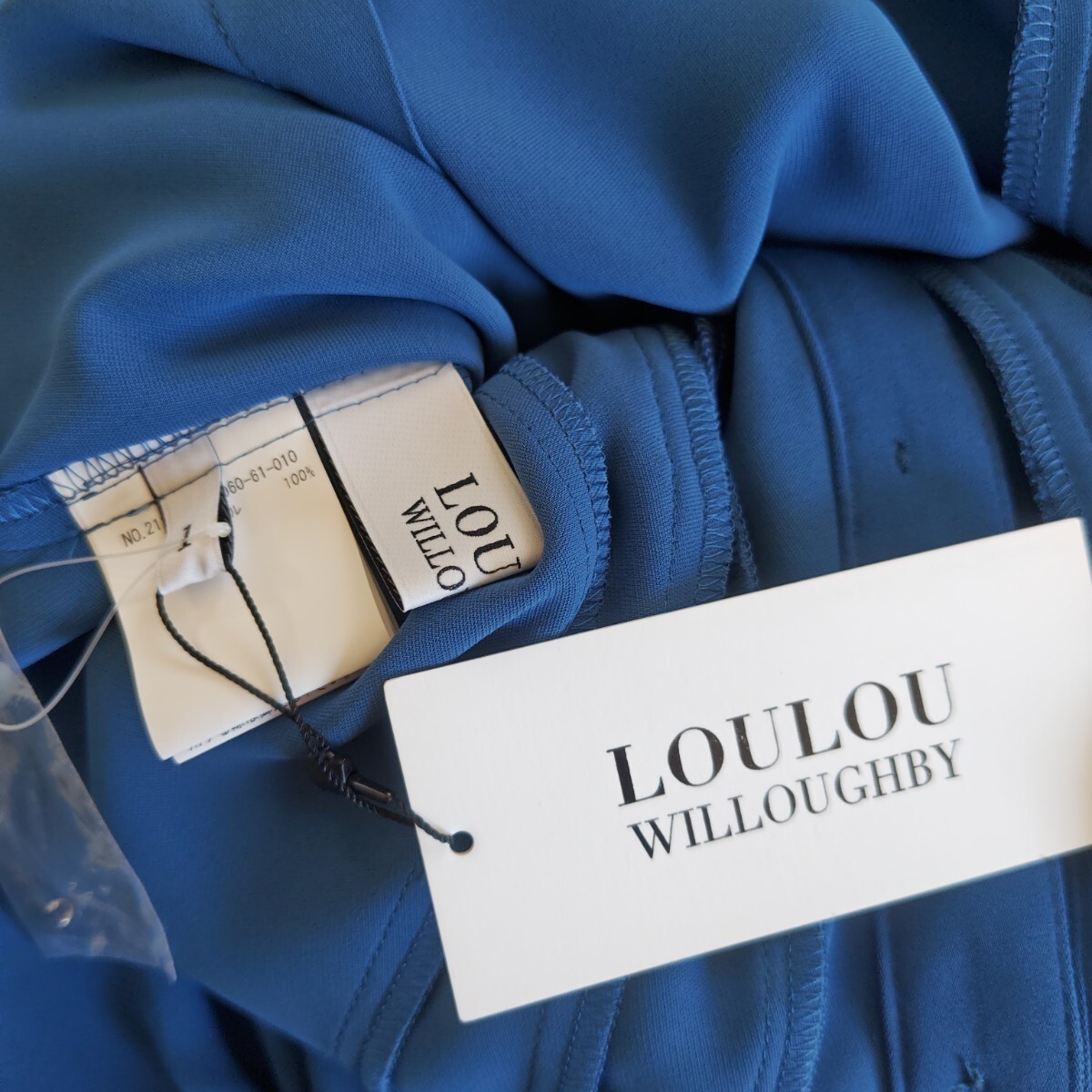 【新品】LOULOU WILLOUGHBY サテンフリルシャツワンピース ブルー_画像8