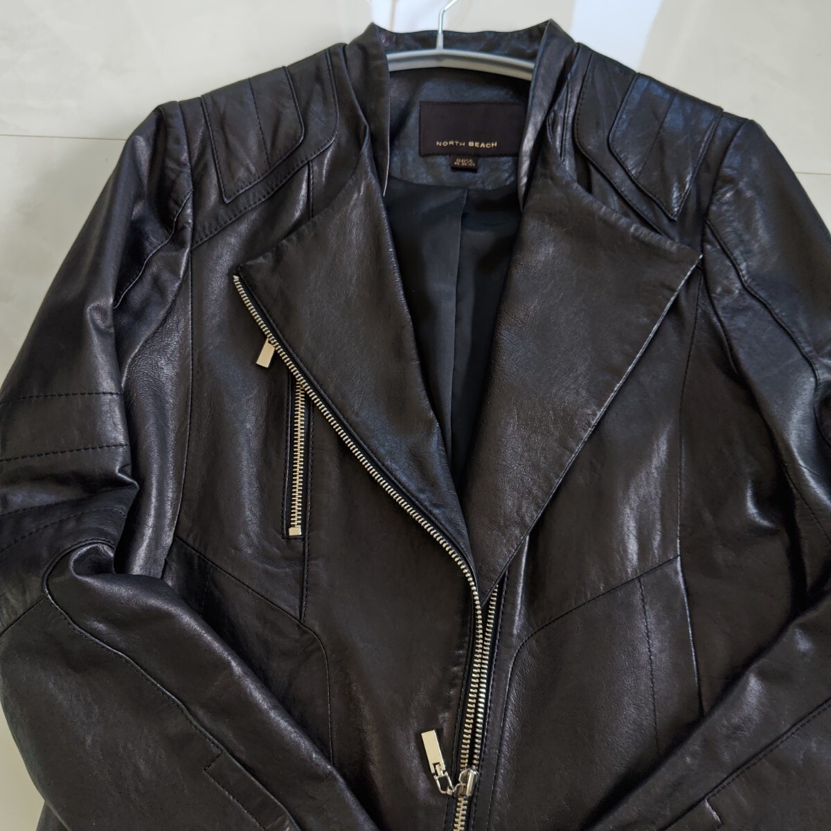 NORTH BEACH ライダースジャケット ラムレザー 羊革 黒_画像3