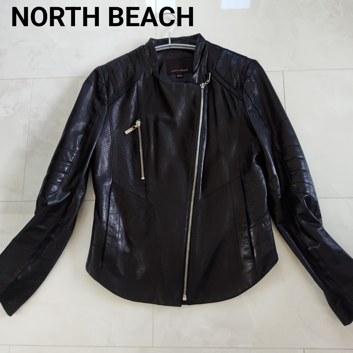 NORTH BEACH ライダースジャケット ラムレザー 羊革 黒_画像1