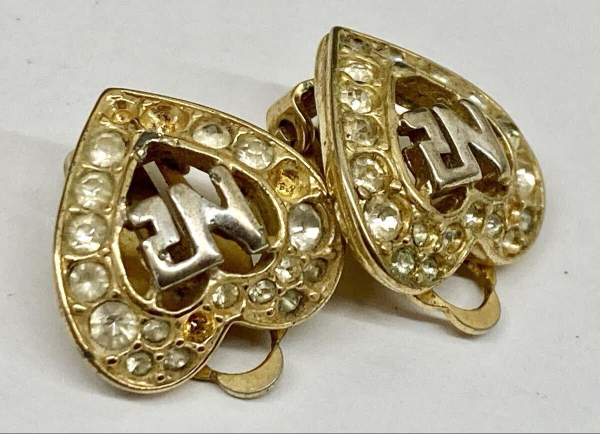 S ニナリッチ NINA RICCI イヤリング 2組セット NRロゴ ゴールド ラインストーン ブランド ヴィンテージ レディースアクセサリー_画像4