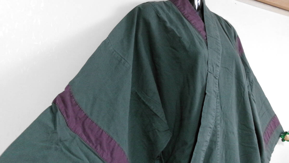 119【多用に】温泉の浴衣※メンズ※Mサイズ※ツートーン※緑色※リメイクや小物作りに※ゆかた。：＊_画像1