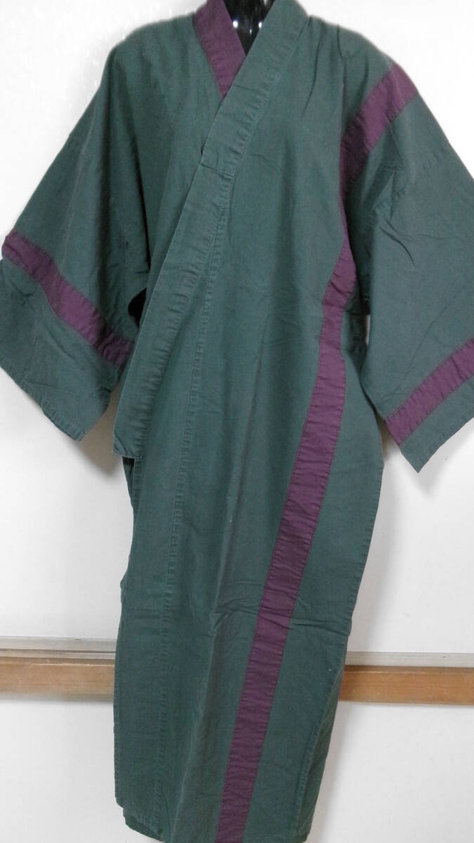 119【多用に】温泉の浴衣※メンズ※Mサイズ※ツートーン※緑色※リメイクや小物作りに※ゆかた。：＊_画像2