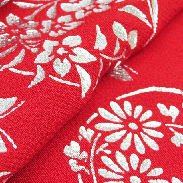 ★きもの北條★ 舞妓 芸者 帯揚げ　花模様　秋草　蝶　縮緬地　中古　正絹　和装小物　T812-1_画像6