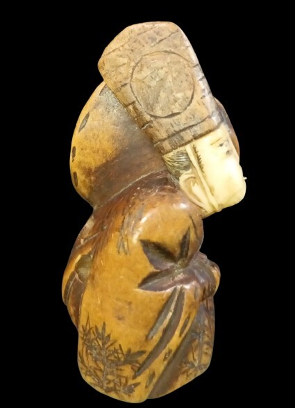  Самшит мелколистный гравюра netsuke [... три номер .]. зуб из .. Edo времена 