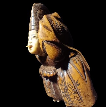  Самшит мелколистный гравюра netsuke [... три номер .]. зуб из .. Edo времена 