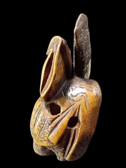  Самшит мелколистный гравюра netsuke [... три номер .]. зуб из .. Edo времена 
