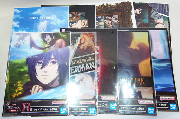 ■一番くじ 進撃の巨人 地鳴らし A3クリアポスター 9点セット　　　ミカサ/リヴァイ/調査兵団/他_画像1