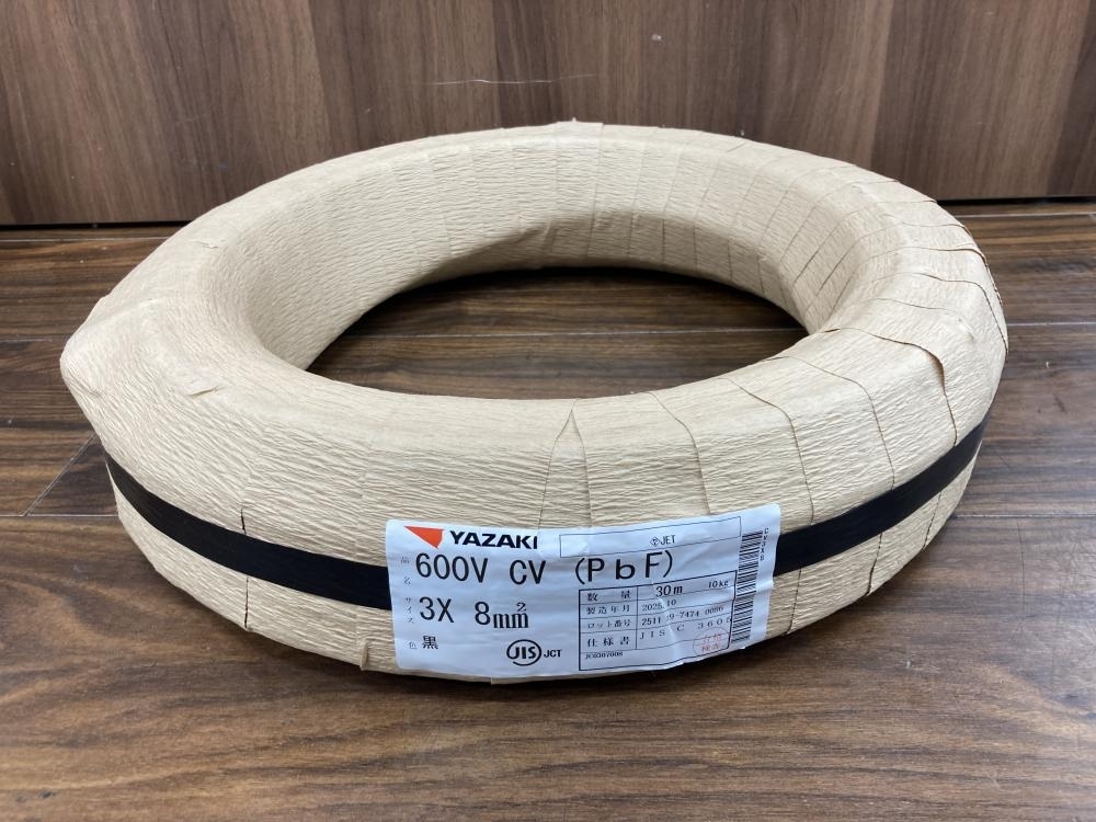 006□未使用品・即決価格□矢崎電線 CVケーブル 3×8 30m 直接伝票を貼り付けて発送_画像1