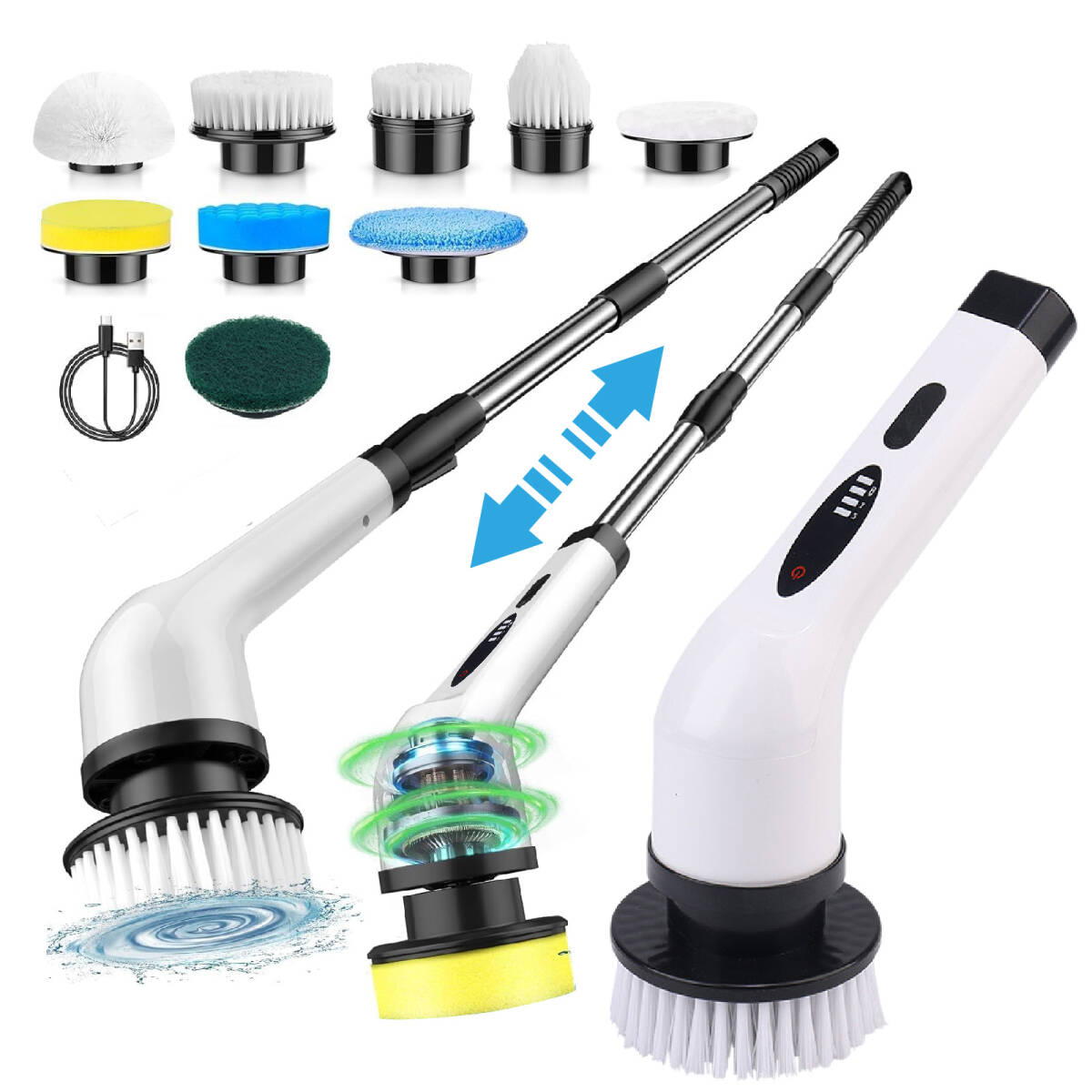 【9種ブラシ付き】電動お掃除ブラシ 角度＆速度調整 コードレス 90分連続稼働 軽量＆多用途 お風呂掃除 床 天井 玄関 車 食器 水垢に強い_画像9