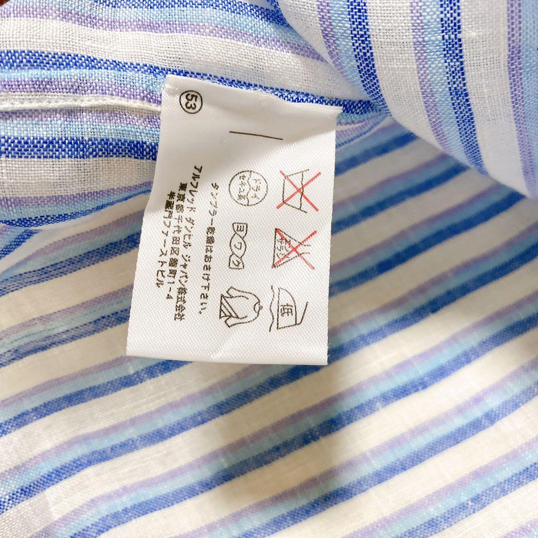 極美品 dunhill ダンヒル リネン100％ 長袖ワイシャツ ストライプ M ブルー ドレス カッター Yシャツ メンズ スーツ用 ビジネス 紳士 _画像5