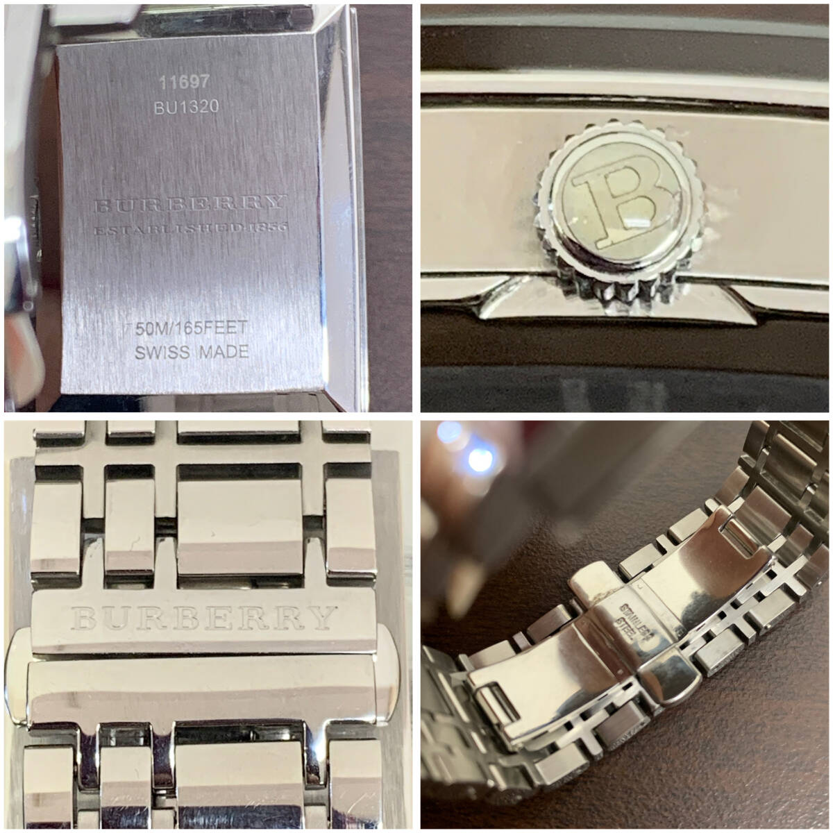 【稼働品】BURBERRY BU1320 / メンズ 腕時計 3針 文字盤 ブラック バーバリー ウォッチ シルバー 箱付き クォーツ クオーツ_画像8