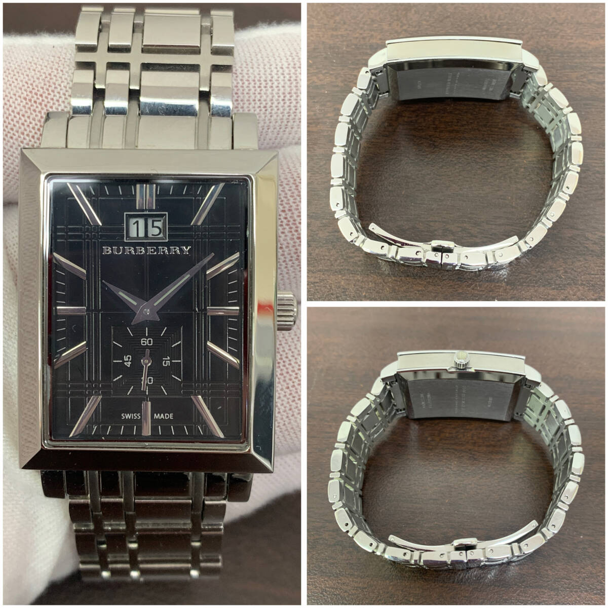 【稼働品】BURBERRY BU1320 / メンズ 腕時計 3針 文字盤 ブラック バーバリー ウォッチ シルバー 箱付き クォーツ クオーツ_画像6