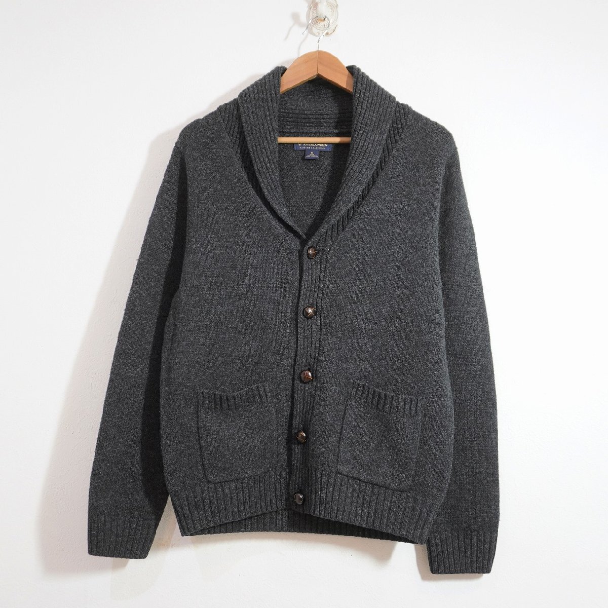 Brooks Brothers Japan (M) ブルックスブラザーズ ショールカラーカーディガン エルボーパッチ 肘当て メンズ ニット J11-108_画像1