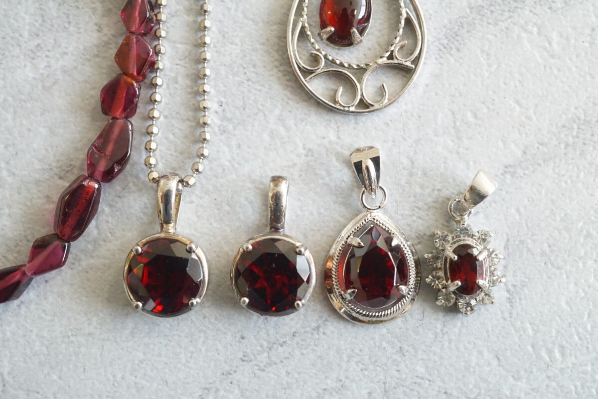B102 гранат цветной камень колье подвеска Vintage аксессуары много совместно . суммировать продажа комплектом SILVER содержит 