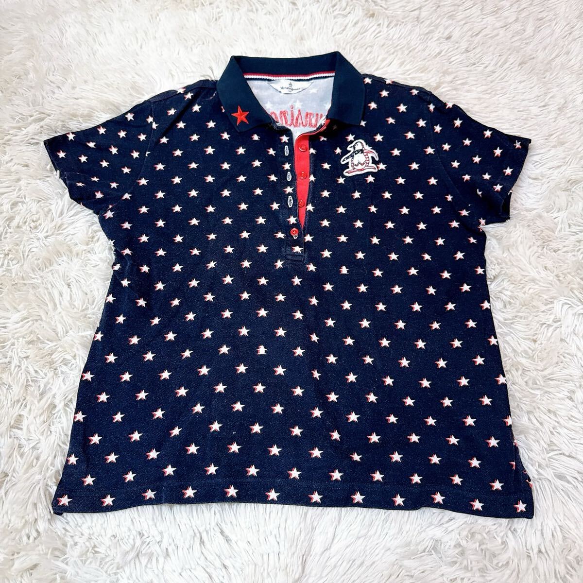 Munsingwear マンシングウェア ゴルフウェア レディース LL サイズ 星柄 ネイビー 半袖 ポロシャツ ペンギンロゴ 刺繍入り_画像2