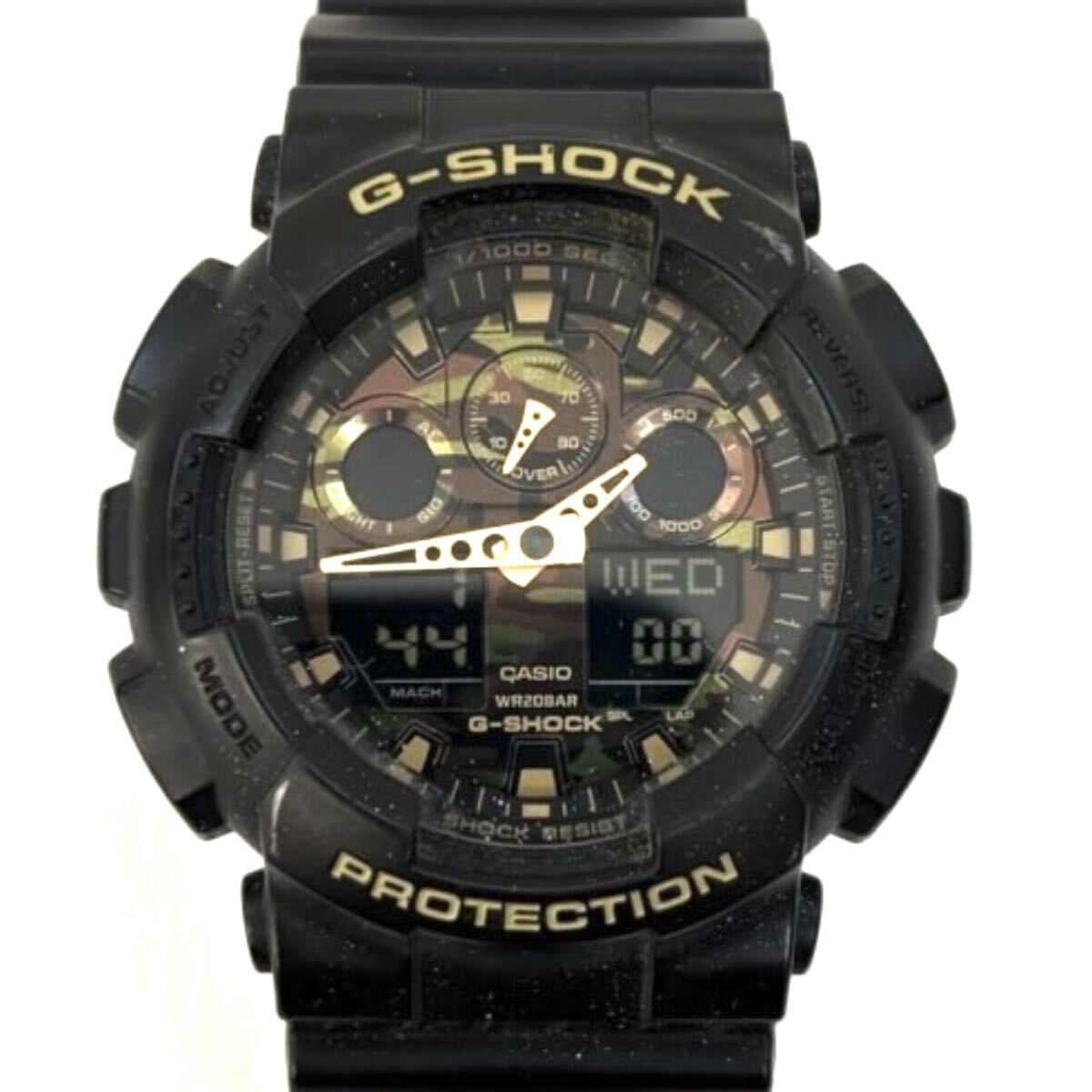 【1119W1】稼働品 CASIO カシオG-SHOCK ジーショックGA-100CF 時計 アナデジ クオーツ多機能 カレンダー ラバーバンドブラック 迷彩 _画像1