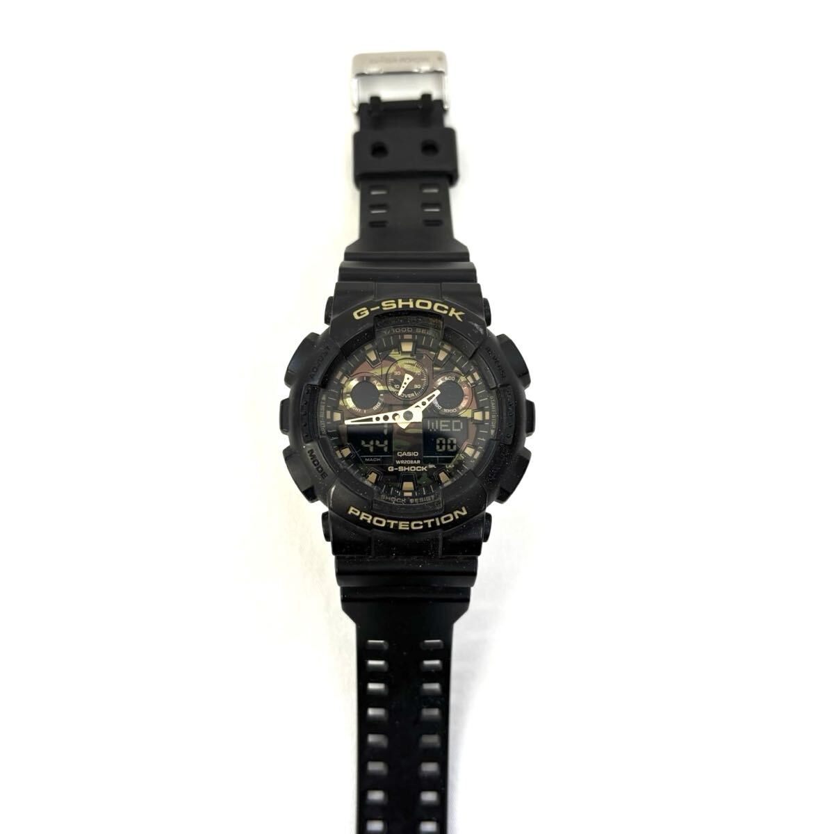 【1119W1】稼働品 CASIO カシオG-SHOCK ジーショックGA-100CF 時計 アナデジ クオーツ多機能 カレンダー ラバーバンドブラック 迷彩 _画像2