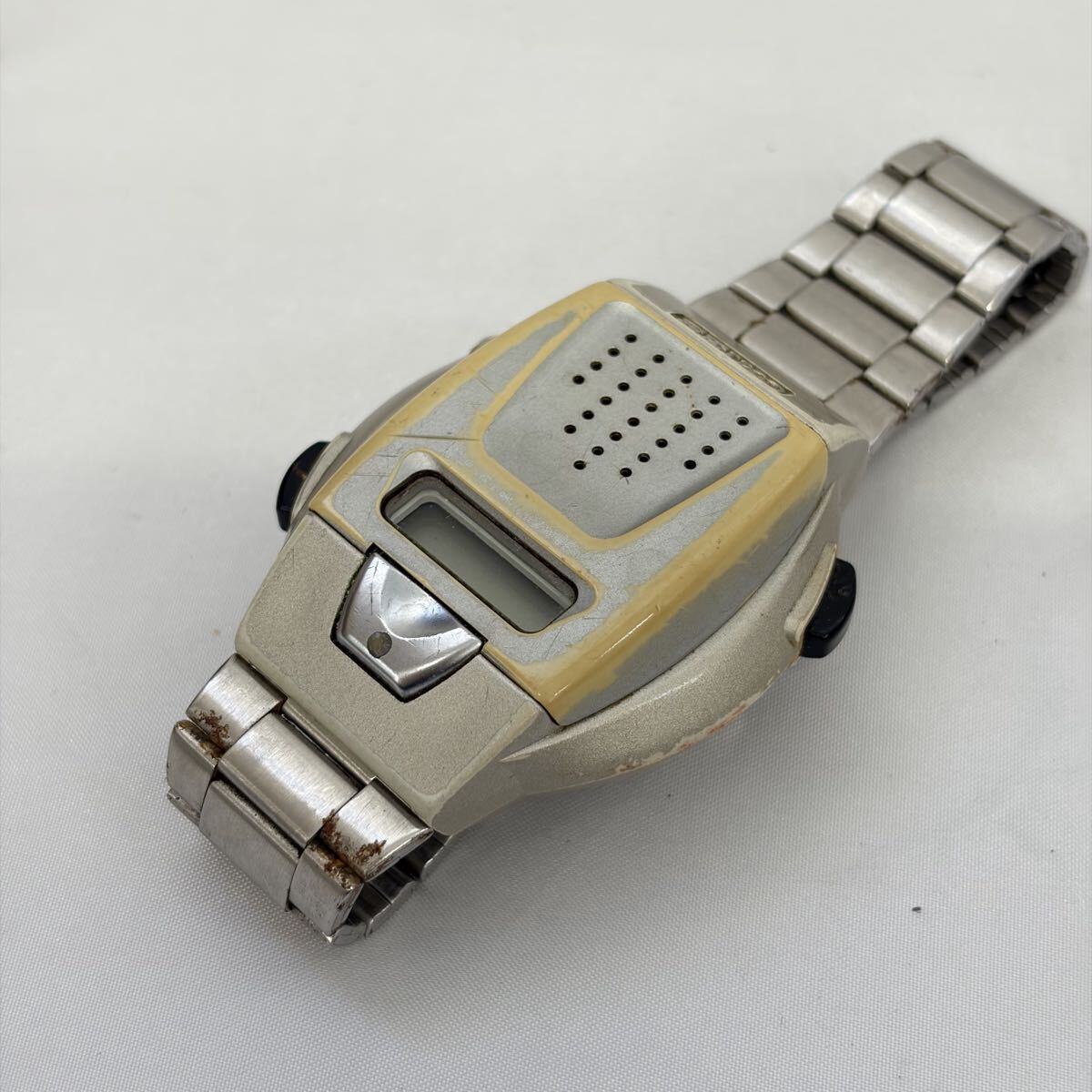 【1121M39】SEIKO セイコー 音声デジタルウオッチ A860-4001 トーキングウォッチ デイリーアラーム クオーツ 音声報知機能 シルバー 不動品_画像1