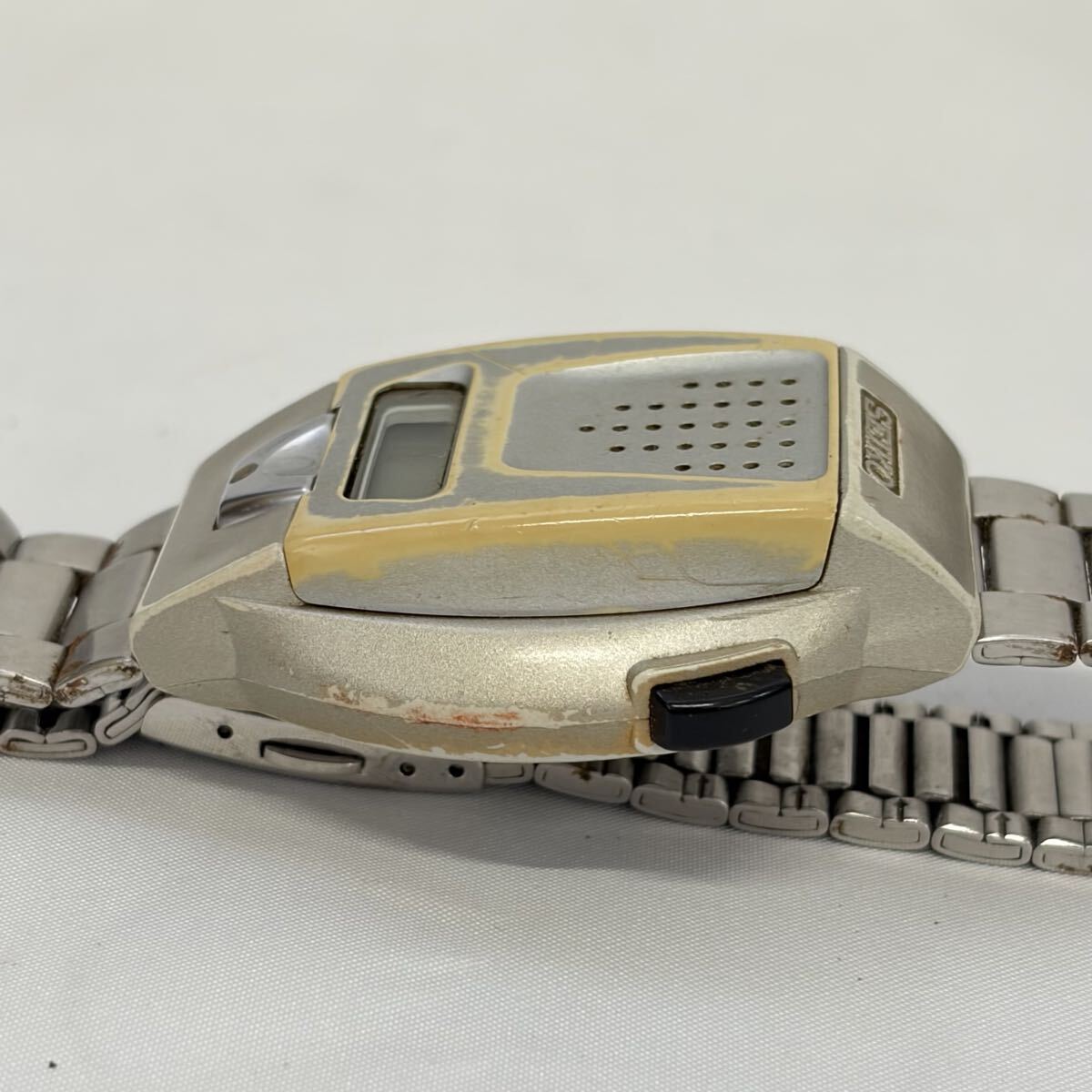【1121M39】SEIKO セイコー 音声デジタルウオッチ A860-4001 トーキングウォッチ デイリーアラーム クオーツ 音声報知機能 シルバー 不動品_画像3