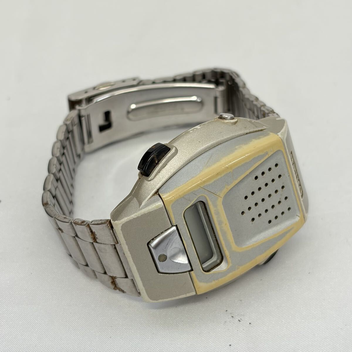【1121M39】SEIKO セイコー 音声デジタルウオッチ A860-4001 トーキングウォッチ デイリーアラーム クオーツ 音声報知機能 シルバー 不動品_画像6