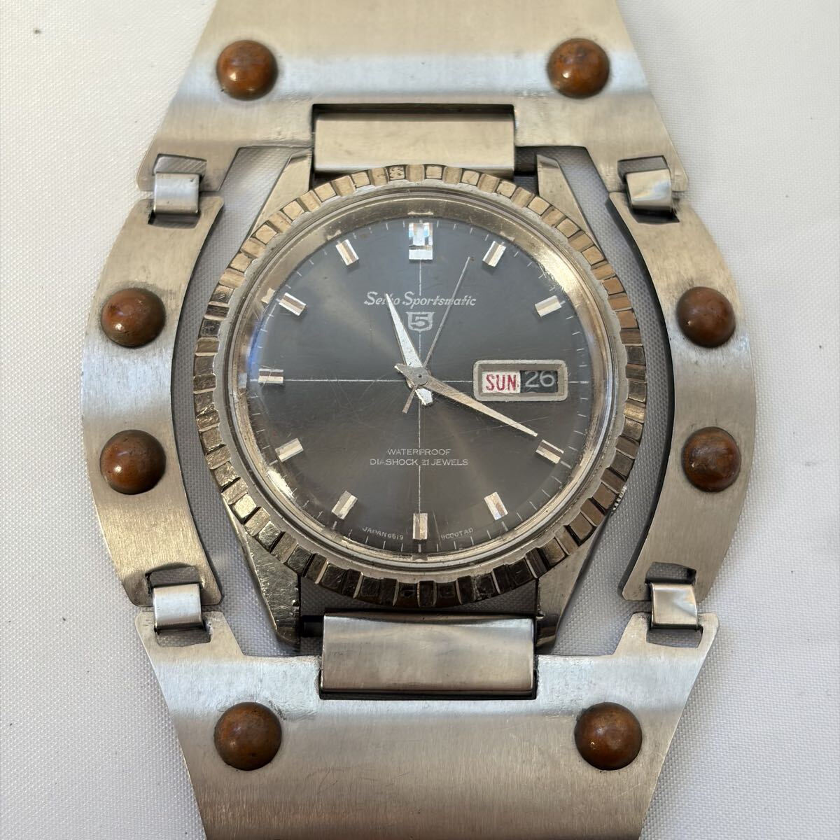 【1122M5】SEIKO セイコー 5 Sportsmatic スポーツマチック 6619-9000 デイデイト メンズ 腕時計 自動巻き アナログ ラウンド 稼働品_画像2