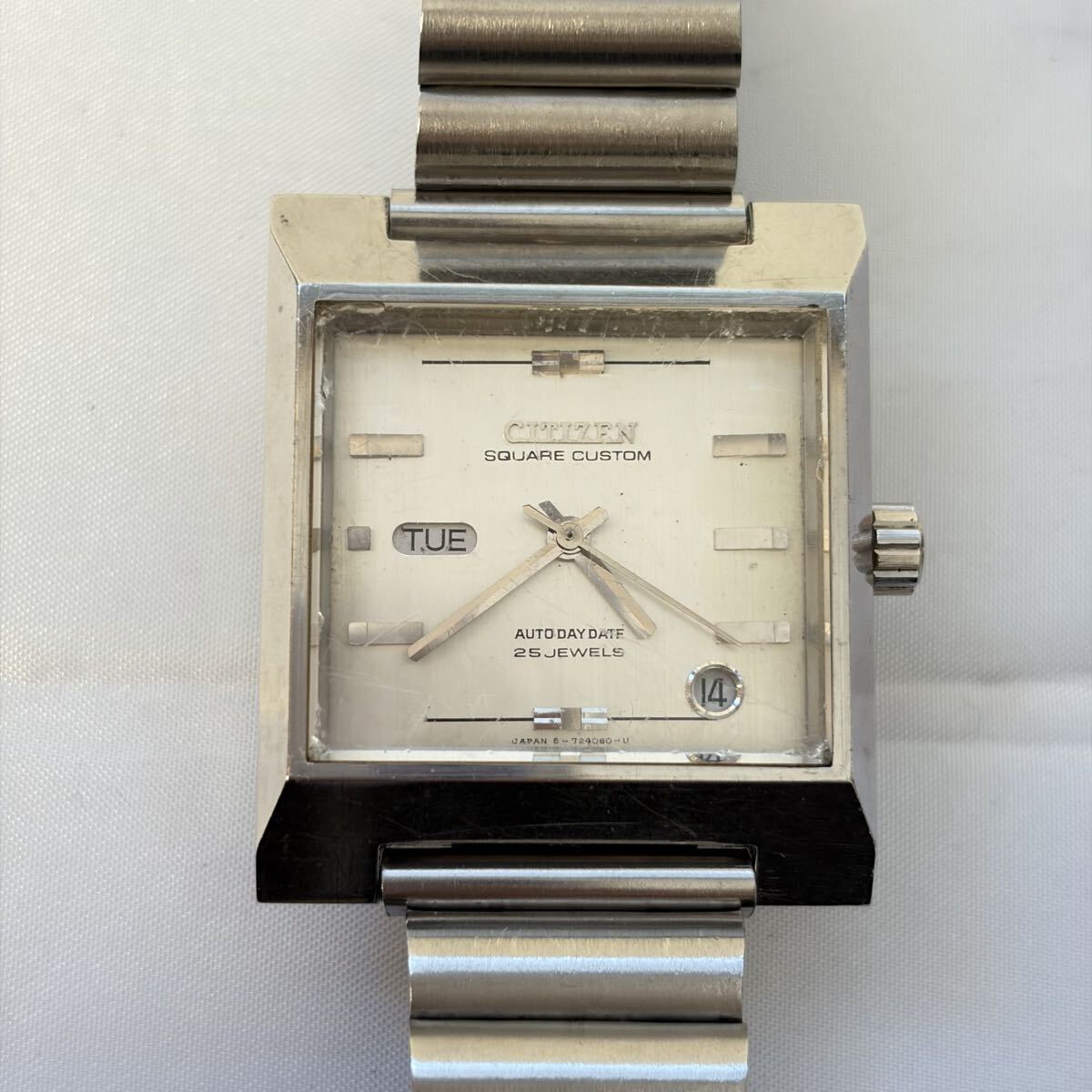 【1122M6】CITIZEN シチズン SQUARE CUSTOM 4-720946 デイデイト シルバー 自動巻き メンズ 腕時計 稼働_画像2