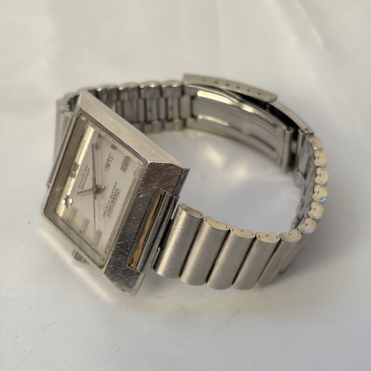 【1122M6】CITIZEN シチズン SQUARE CUSTOM 4-720946 デイデイト シルバー 自動巻き メンズ 腕時計 稼働_画像7