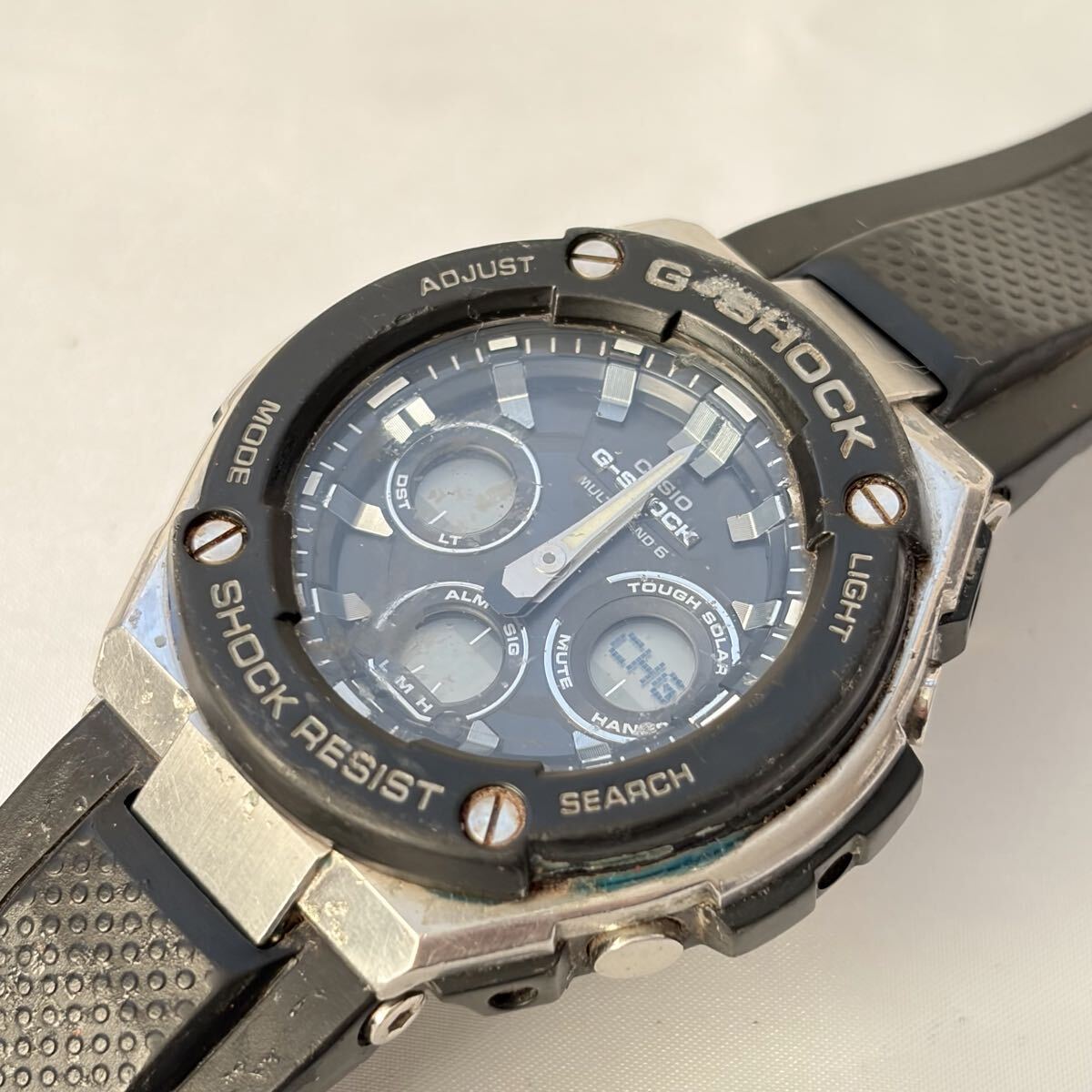 【1122M7】CASIO カシオ Gショック GST-W300C 電波ソーラー ブラック文字盤 メンズ腕時計 不動_画像1