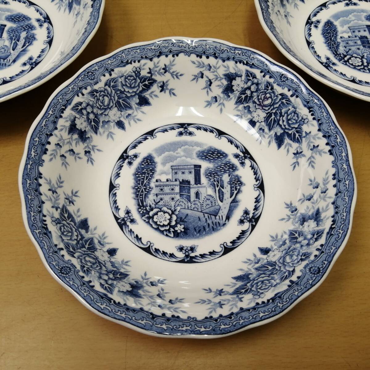 〇25112106　NIKKO DOUBLE PHENIX クープ皿 5枚セット ニッコー ダブルフェニックス ウィローパターン 直径約19cm レトロ＆アンティーク_画像2