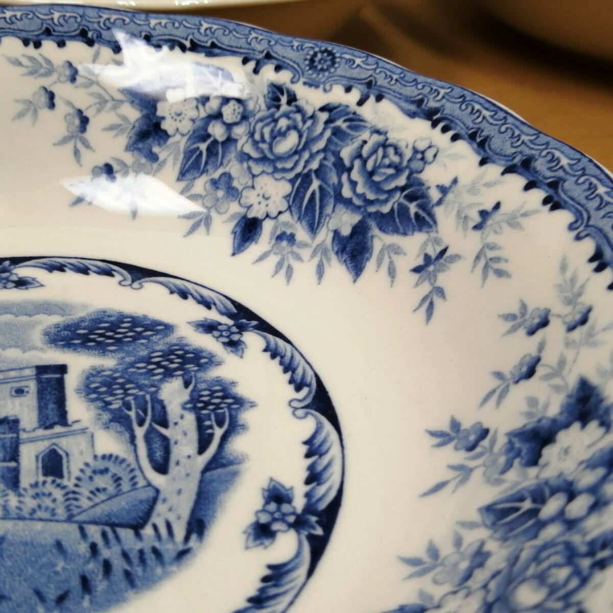 〇25112106　NIKKO DOUBLE PHENIX クープ皿 5枚セット ニッコー ダブルフェニックス ウィローパターン 直径約19cm レトロ＆アンティーク_画像6