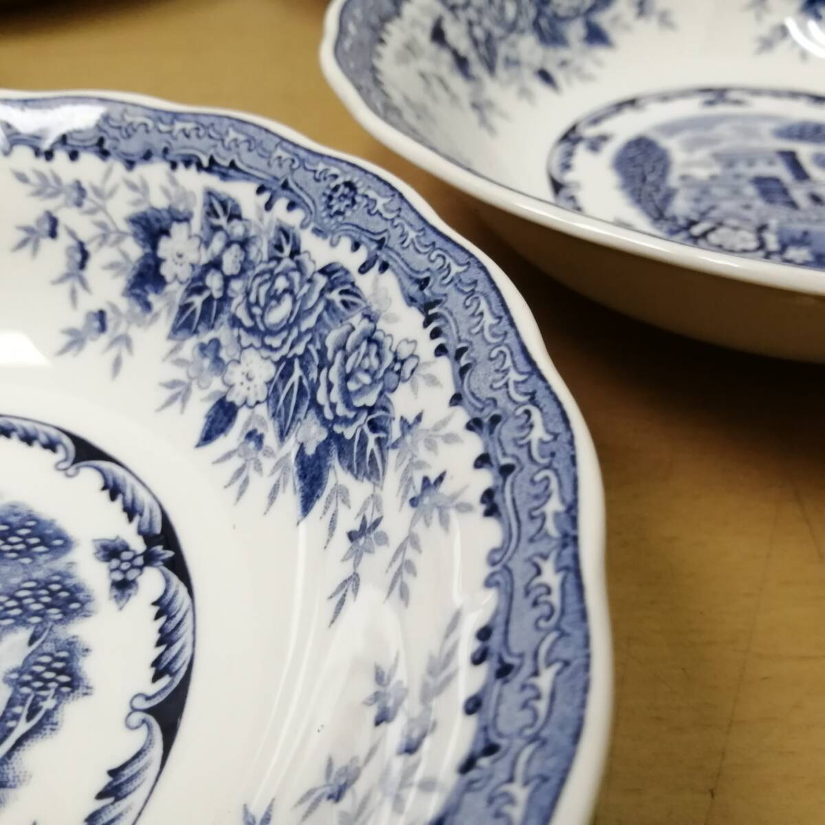 〇25112106　NIKKO DOUBLE PHENIX クープ皿 5枚セット ニッコー ダブルフェニックス ウィローパターン 直径約19cm レトロ＆アンティーク_画像4