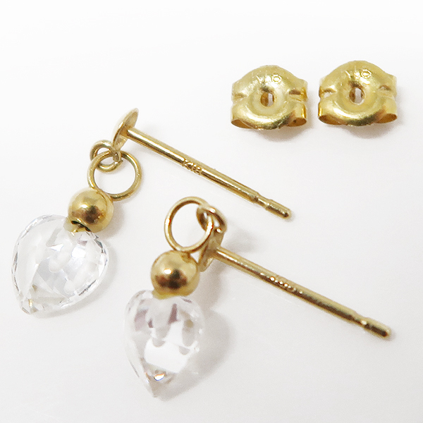 DKG★送料無料★ 新品同様 美品 K18 ジルコニア ハート ピアス　K18YG イエローゴールド QZ ハート型ピアス ゴールド_画像4