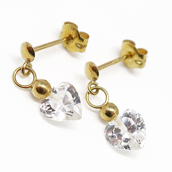 DKG★送料無料★ 新品同様 美品 K18 ジルコニア ハート ピアス　K18YG イエローゴールド QZ ハート型ピアス ゴールド_画像1