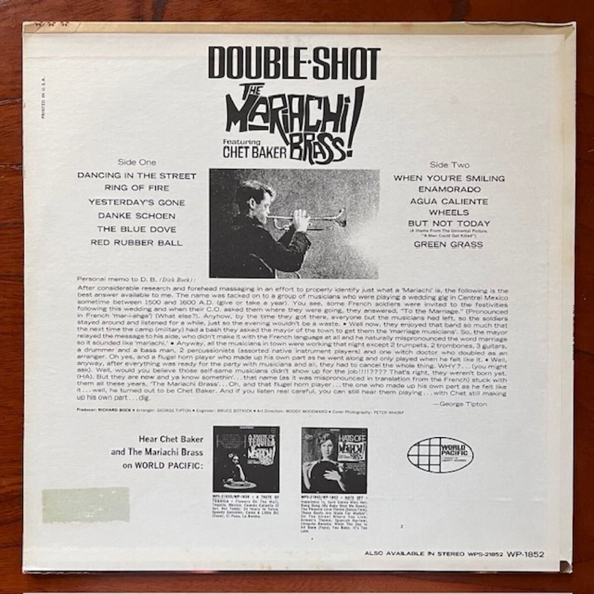 ●チェット・ベイカー！美女ジャケ！US ORIG. DG MONO SLEEVE / WORLD PACIFIC / THE MARIACHI BRASS FEATURING CHET BAKER『DOUBLE SHOT』_画像2