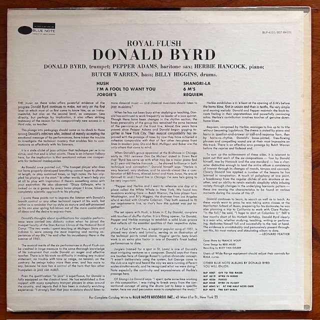 両面VAN GELDER刻印！美品！BLUE NOTE / DONALD BYRD『ROYAL FLUSH』ドナルド・バード / PEPPER ADAMS / HERBIE HANCOCK / ブルーノート_画像2