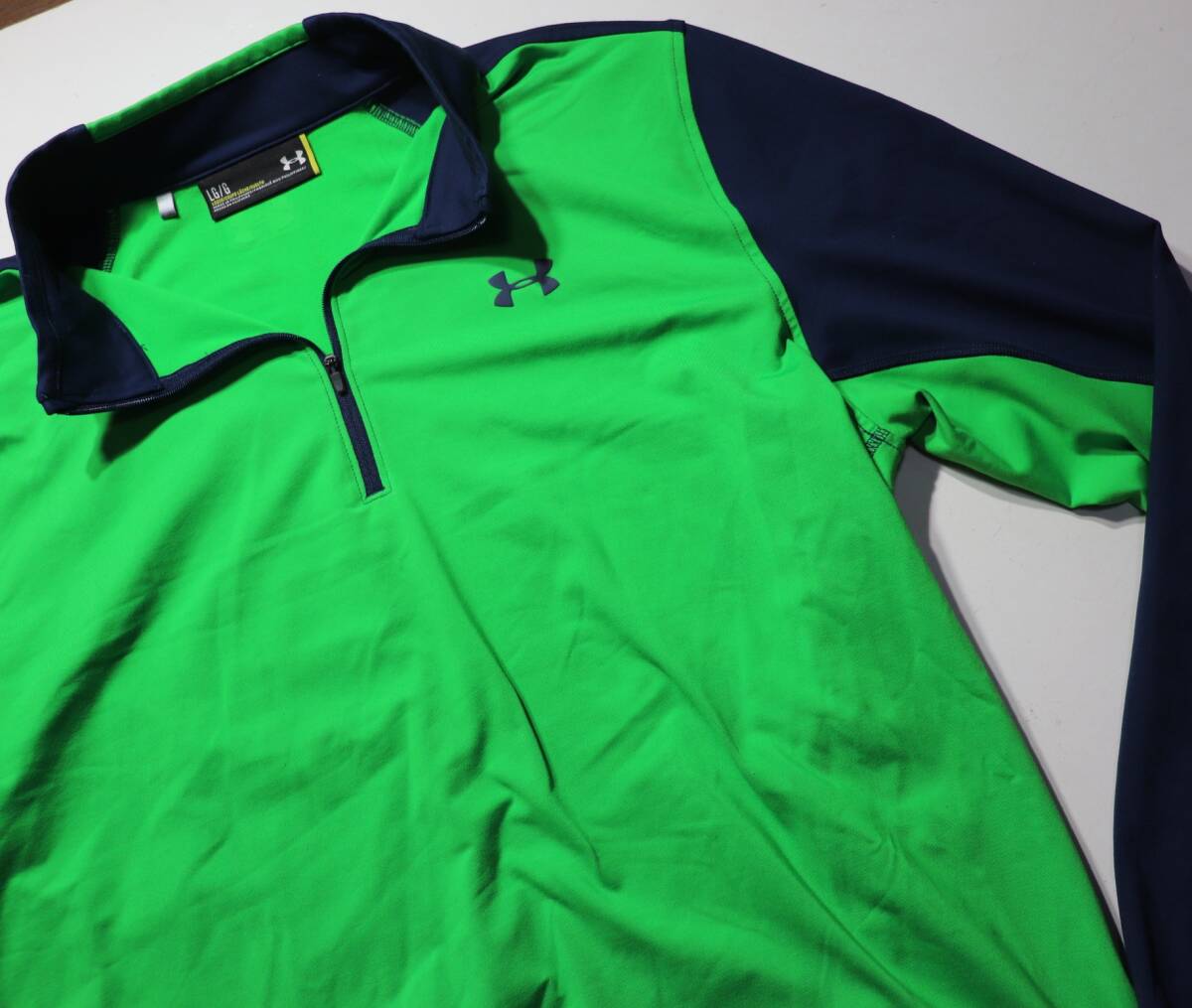 アンダーアーマー▲ゴルフ▲ハーフジップ▲長袖シャツ▲グリーン×紺▲サイズL_画像4