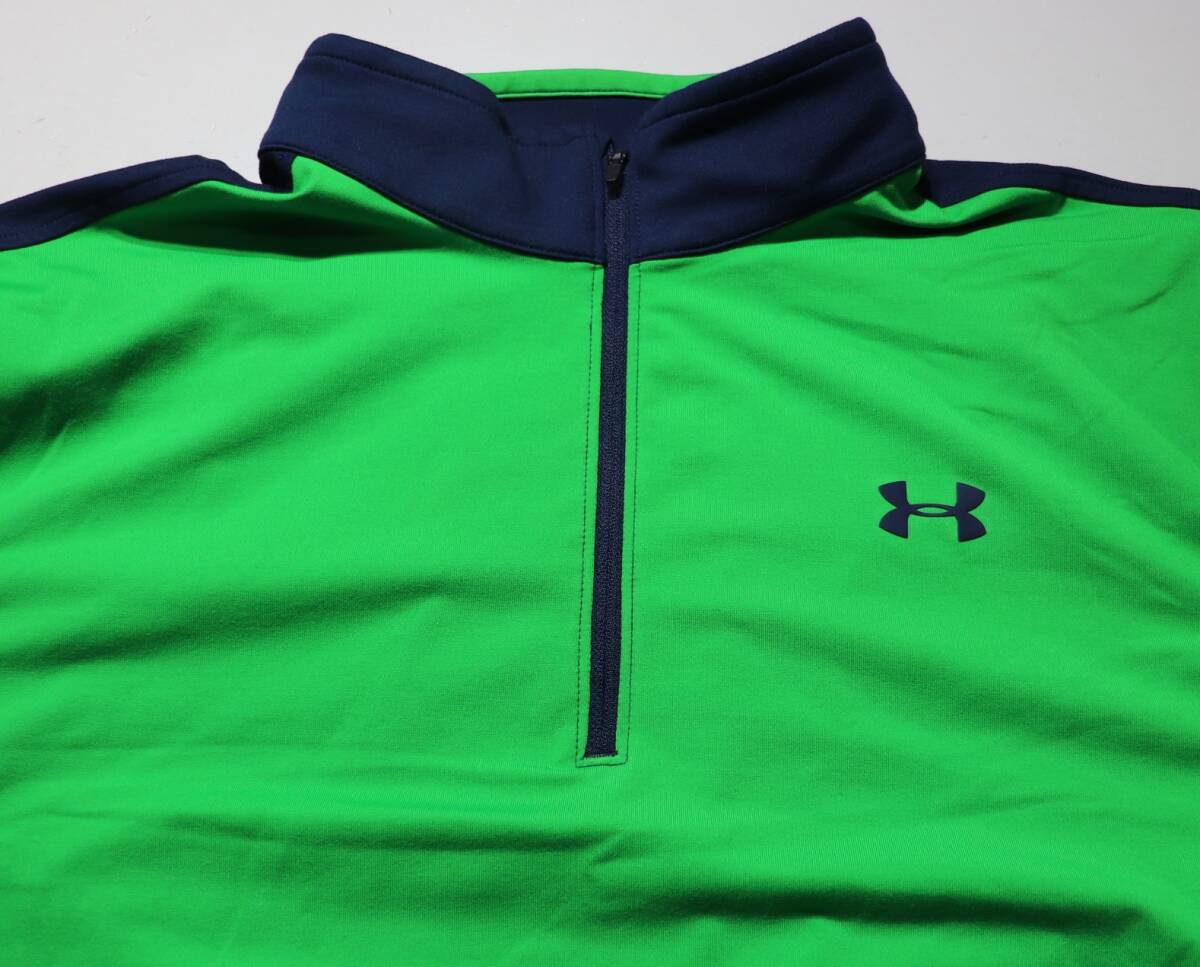 アンダーアーマー▲ゴルフ▲ハーフジップ▲長袖シャツ▲グリーン×紺▲サイズL_画像2