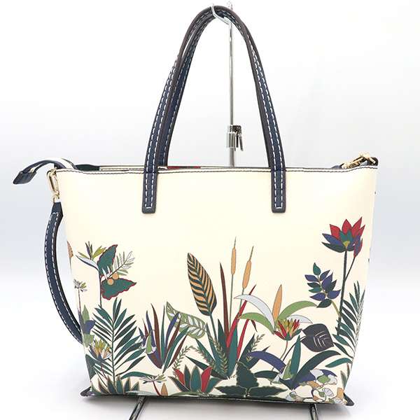 【美品】トリーバーチ TORY BURCH ホワイト PVC レザー ボタニカル柄 トートバッグ レディース 【xx】【中古】4000001801602919_画像2