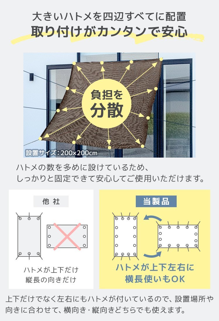 日よけ サンシェード 日除けシェード ロング 200×300㎝ 暑さ対策 バルコニー ベランダ UVカット オーニング 屋外 窓 目隠し 新品 未使用_画像6