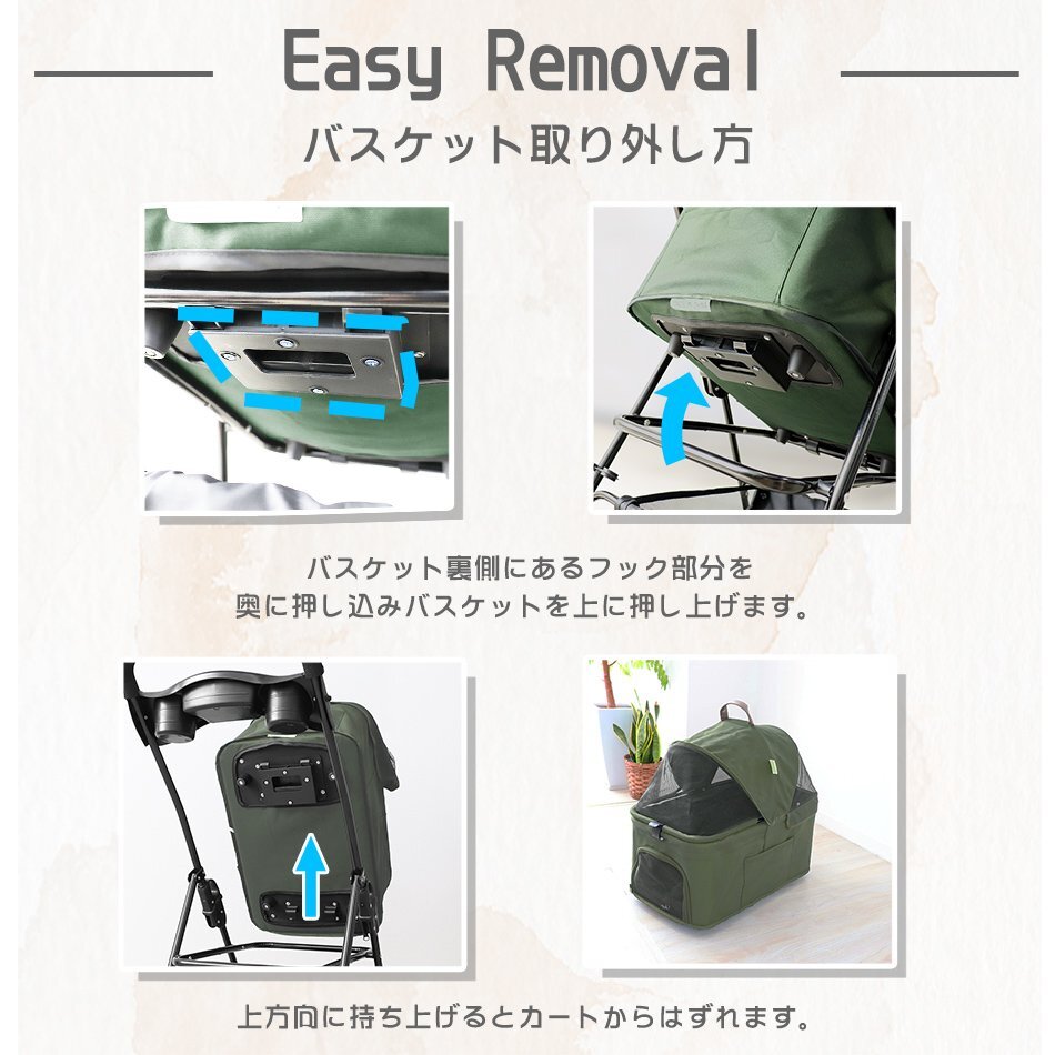 【数量限定セール】ペットカート 4輪タイプ 耐荷重15kg 折りたたみ バスケット 取り外し可能 子犬 小動物 通院 散歩 ペット 軽量 ネイビー_画像9