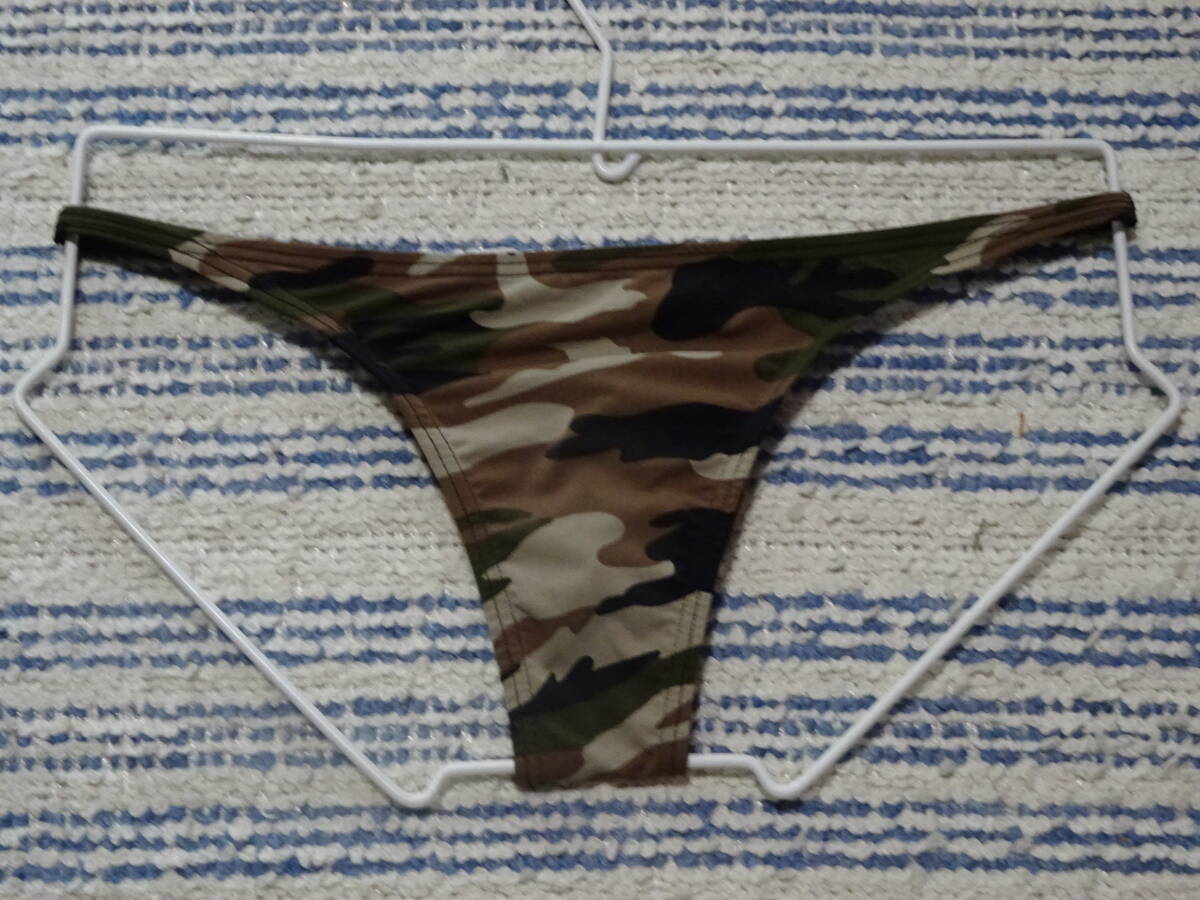 130　M　茶系迷彩デザイン　セミハーフTバックビキニパンツ　SizeM　新品_画像3