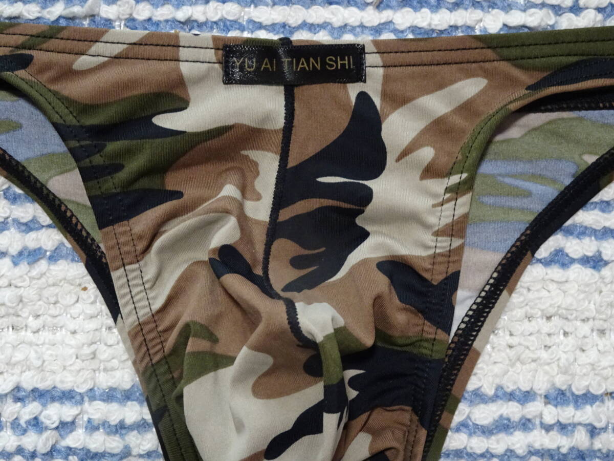 130　M　茶系迷彩デザイン　セミハーフTバックビキニパンツ　SizeM　新品_画像2